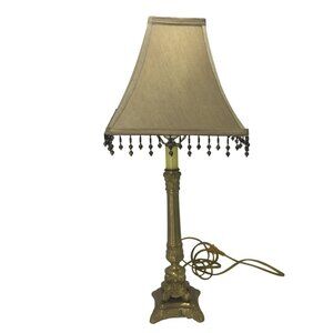 Vintage Brass Table Lamp Ornate Brass India Beaded Shade 24 X 4